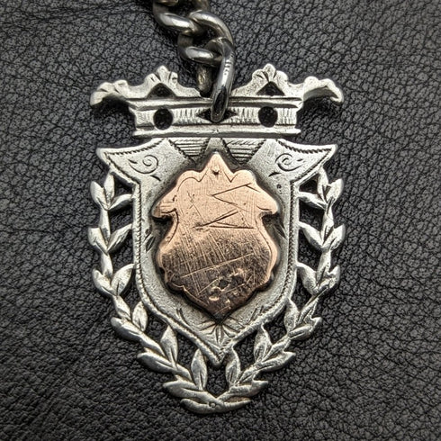 Around 1887 British Antique Sterling Silver Albert Chain 49g Sterling Silver Medal Fob